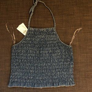 Denim Ruffle Halter Top NWT